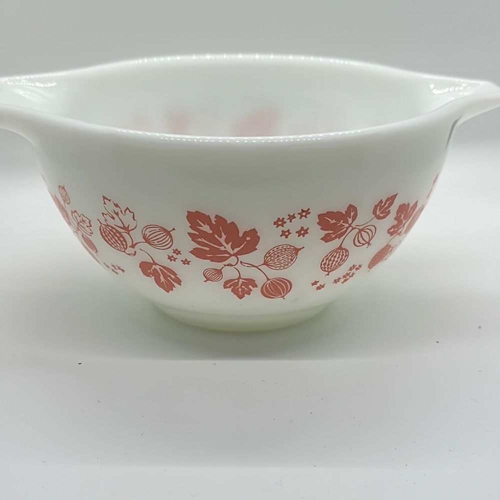 Pyrex White Bowl with Red Leaf Pattern